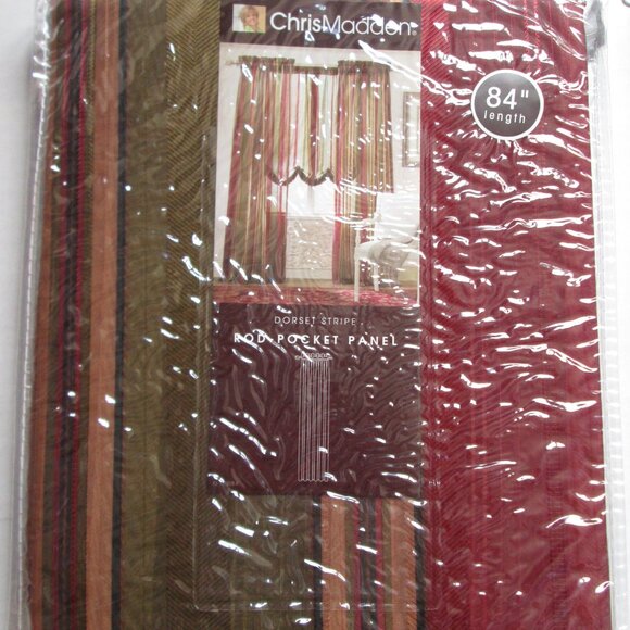 Chris Madden Set of 2 Panels Majestic Red Green Stripe Sheer 50"x84" NIP New - Picture 3 of 9